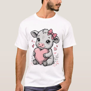Cute Baby Cow Heart Vintage Engraving Shirt Design