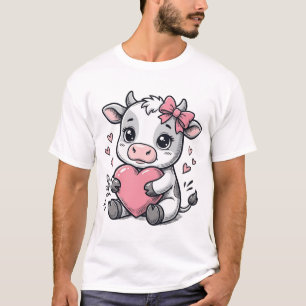 Cute Baby Cow Heart Vintage Engraving Shirt Design