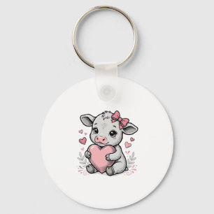 Cute Baby Cow Heart Vintage Engraving Shirt Design Key Ring