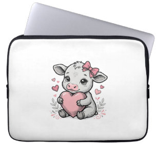 Cute Baby Cow Heart Vintage Engraving Shirt Design Laptop Sleeve