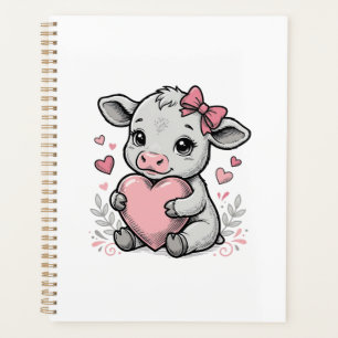 Cute Baby Cow Heart Vintage Engraving Shirt Design Planner