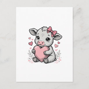 Cute Baby Cow Heart Vintage Engraving Shirt Design Postcard