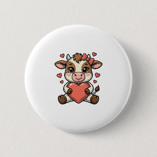 Cute Baby Cow Holding Heart Vintage Engraving Shir 6 Cm Round Badge