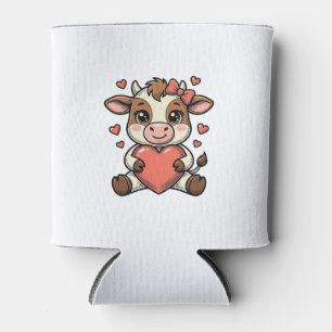 Cute Baby Cow Holding Heart Vintage Engraving Shir Can Cooler