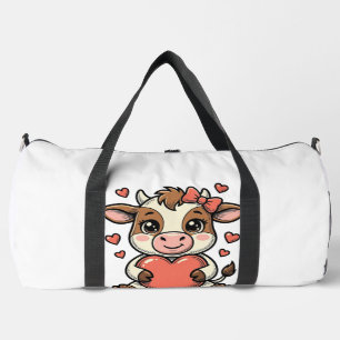 Cute Baby Cow Holding Heart Vintage Engraving Shir Duffle Bag