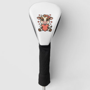Cute Baby Cow Holding Heart Vintage Engraving Shir Golf Head Cover