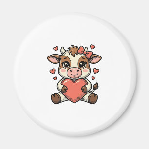 Cute Baby Cow Holding Heart Vintage Engraving Shir Magnet