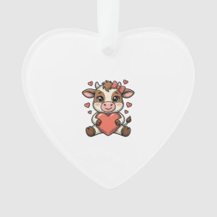 Cute Baby Cow Holding Heart Vintage Engraving Shir Ornament
