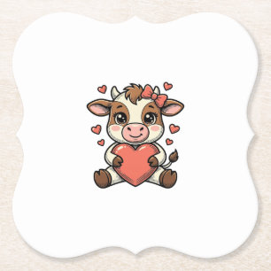Cute Baby Cow Holding Heart Vintage Engraving Shir Paper Coaster