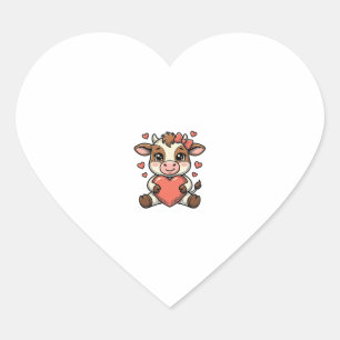 Cute Baby Cow Holding Heart Vintage Engraving Shir Sticker