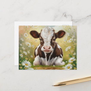 Cute Baby Cow in a field of Daisies Postcard