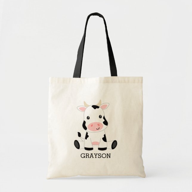 Cute Baby Cow Personalized Kids Tote Bag (Front)