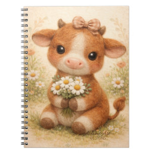 Cute Baby Cow with Daisies – Whimsical Farm Notebook