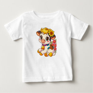 Cute Baby Cow with Flowers Tshirt
