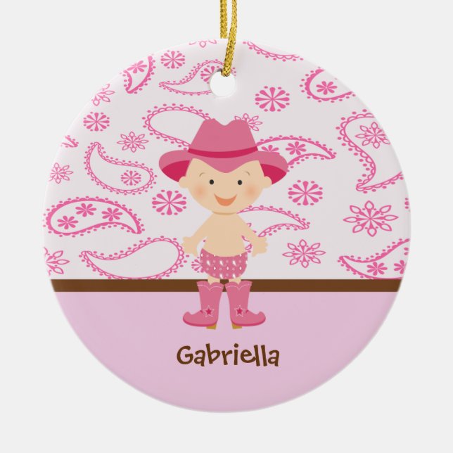 Cute Baby Cowgirl in Pink Ornament (Front)