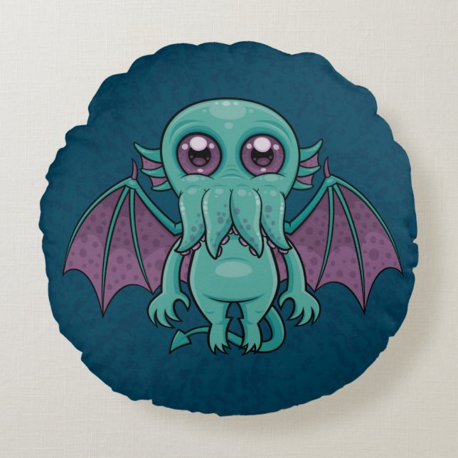 Cute Baby Cthulhu Monster Round Cushion (Front)