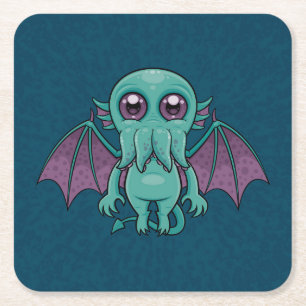 Cute Baby Cthulhu Monster Square Paper Coaster