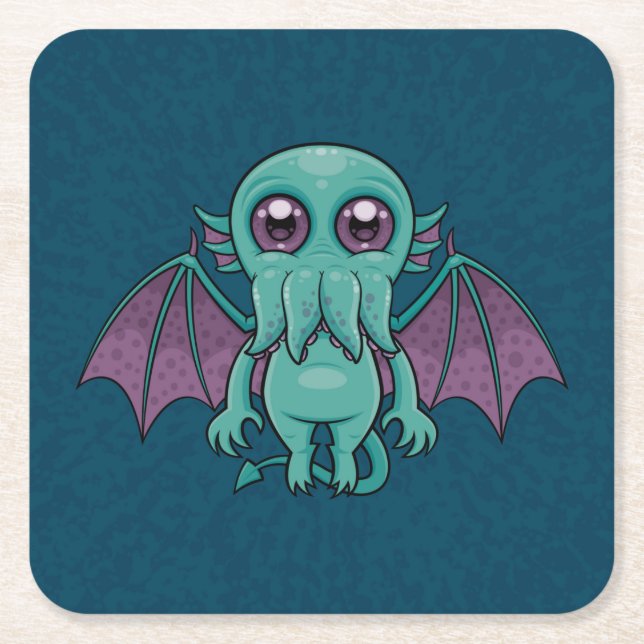 Cute Baby Cthulhu Monster Square Paper Coaster (Front)