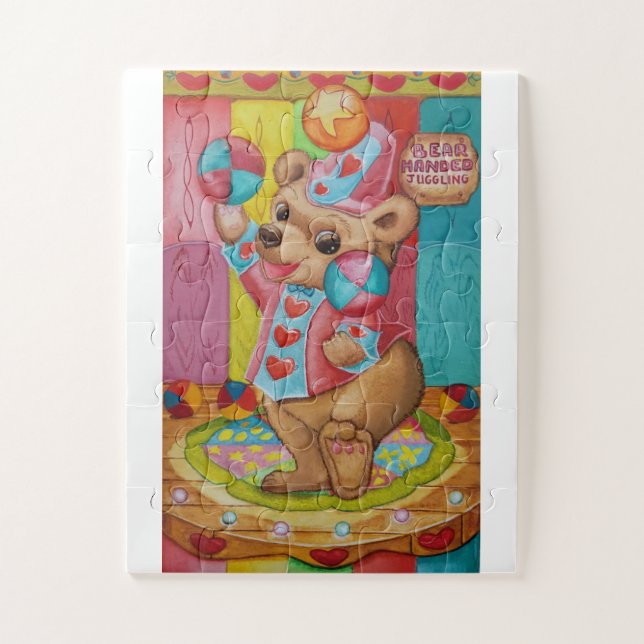 Cute baby cub juggling colourful balls jigsaw puzzle (Vertical)