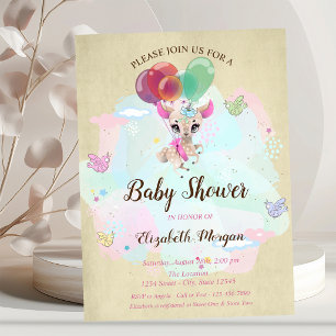 Cute Baby Dear, Balloons, Butterfly Baby Shower Invitation