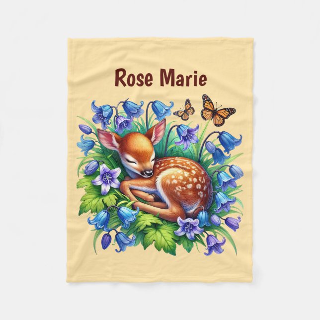 Cute baby deer add name fleece blanket (Front)
