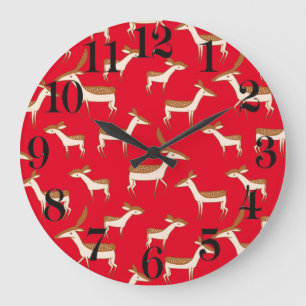 Cute Baby Deer and Family Large Clock