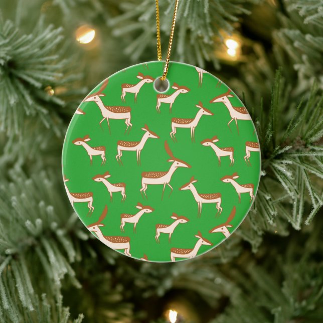 Cute Baby Deer and Family on Light Green Ceramic Tree Decoration (Tree)