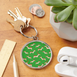 Cute Baby Deer and Family on Light Green Key Ring