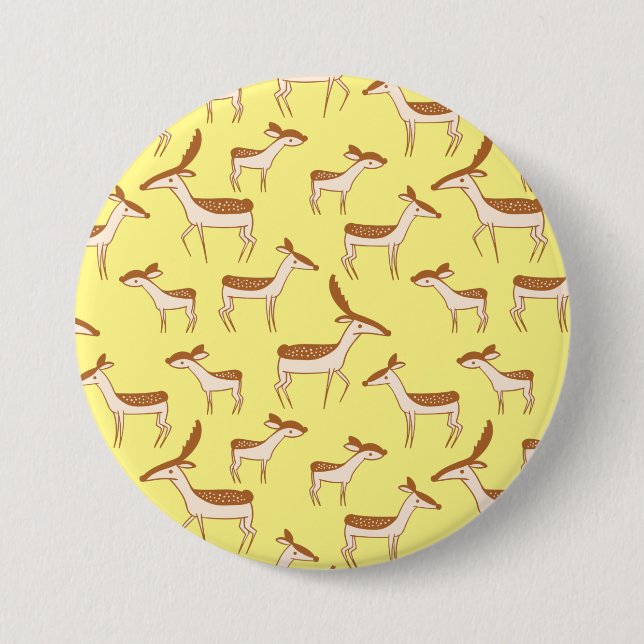 Cute Baby Deer and Family on Pastel Yellow 7.5 Cm Round Badge (Front)