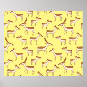 Cute Baby Deer and Family on Pastel Yellow Poster