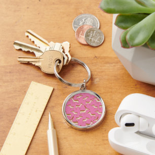Cute Baby Deer and Family on Pink Key Ring
