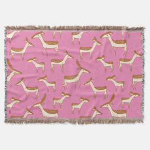 Cute Baby Deer and Family on Pink Throw Blanket