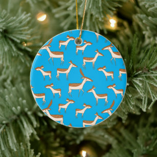 Cute Baby Deer and Family on Sky Blue Ceramic Tree Decoration