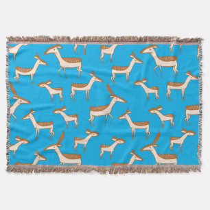 Cute Baby Deer and Family on Sky Blue Throw Blanket