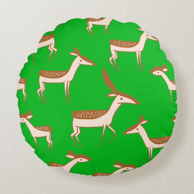 Cute Baby Deer and Family Round Cushion (Front)