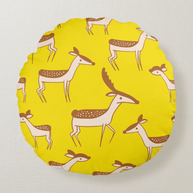 Cute Baby Deer and Family Round Cushion (Front)