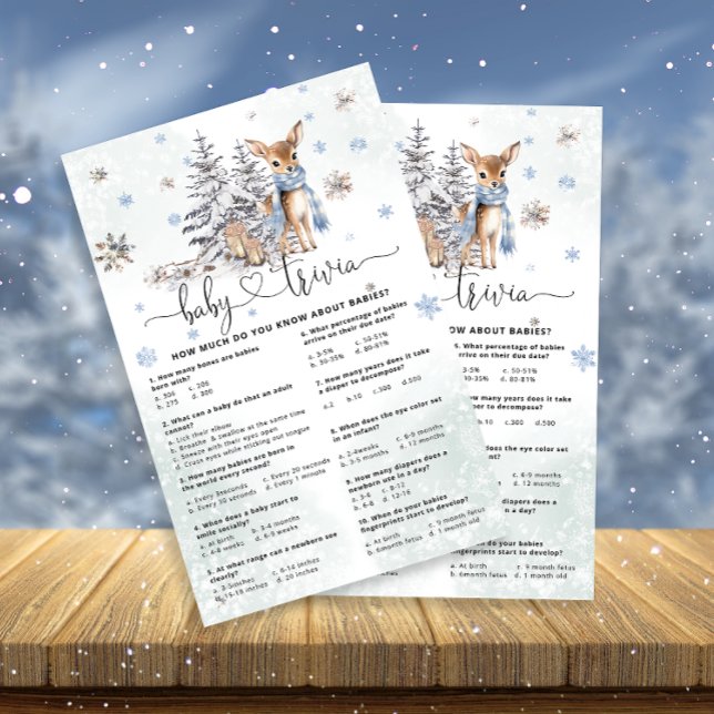 Cute Baby Deer Baby Trivia Baby Shower Game Card (Creator Uploaded)