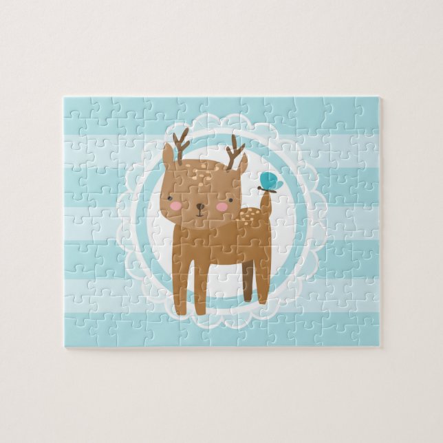 Cute Baby Deer Blue Jigsaw Puzzle (Horizontal)