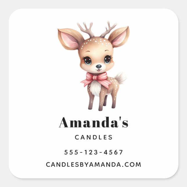 Cute Baby Deer Cartoon Drawing Business Square Sticker (Front)
