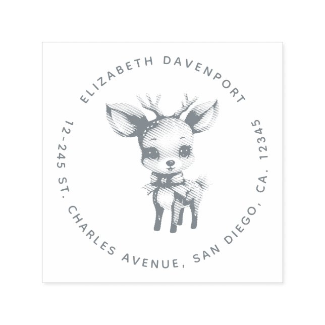 Cute Baby Deer Cartoon Illustration Address Self-inking Stamp (Design)