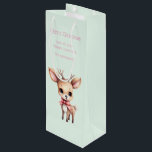 Cute Baby Deer Cartoon Illustration Christmas Wine Gift Bag<br><div class="desc">Gift bag with an illustration of an adorable baby deer. Big eyes big ears with a large head and little brown antlers. Wearing a big red bow.</div>