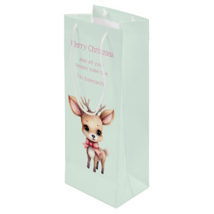 Cute Baby Deer Cartoon Illustration Christmas Wine Gift Bag