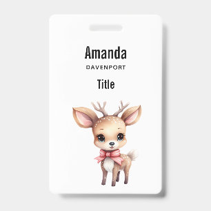 Cute Baby Deer Cartoon Illustration ID Badge