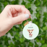 Cute Baby Deer Cartoon Illustration Key Ring<br><div class="desc">A keychain with an illustration of an adorable baby deer. Big eyes big ears with a large head and little brown antlers. Wearing a big red bow.</div>