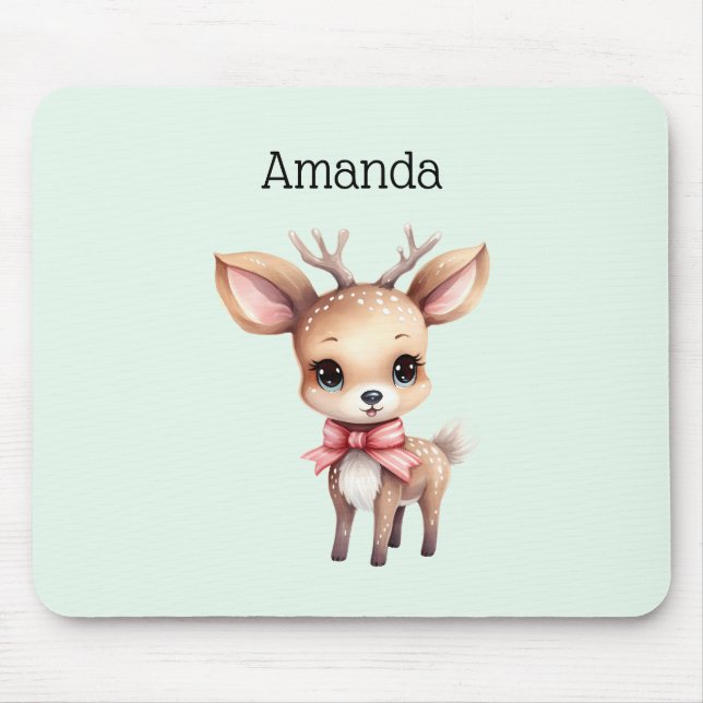 Cute Baby Deer Cartoon Illustration Mouse Pad (Front)