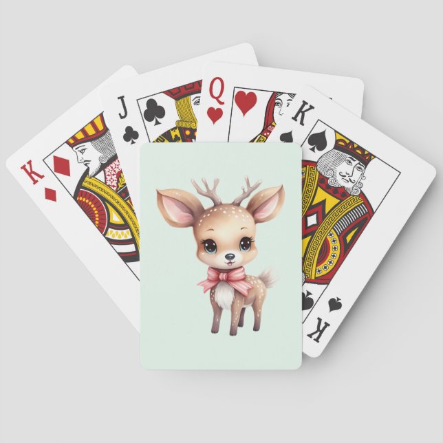 Cute Baby Deer Cartoon Illustration Playing Cards (Back)