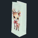 Cute Baby Deer Cartoon Illustration Wine Gift Bag<br><div class="desc">Gift bag with an illustration of an adorable baby deer. Big eyes big ears with a large head and little brown antlers. Wearing a big red bow.</div>