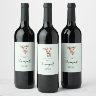 Cute Baby Deer Cartoon Illustration Wine Making Label
