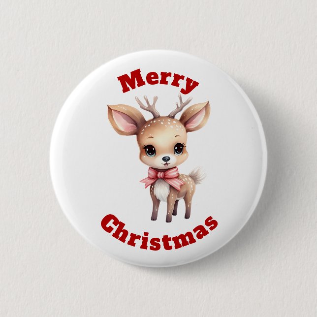 Cute Baby Deer Cartoon Merry Christmas  6 Cm Round Badge (Front)