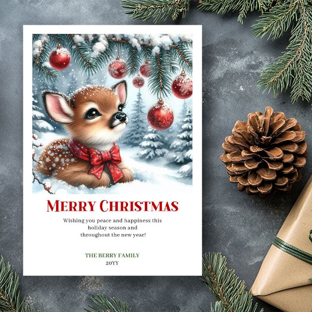 Cute Baby Deer Christmas Scene Watercolor Greeting Holiday Card (Cute Baby Deer Christmas Scene Watercolor Greeting Card

)